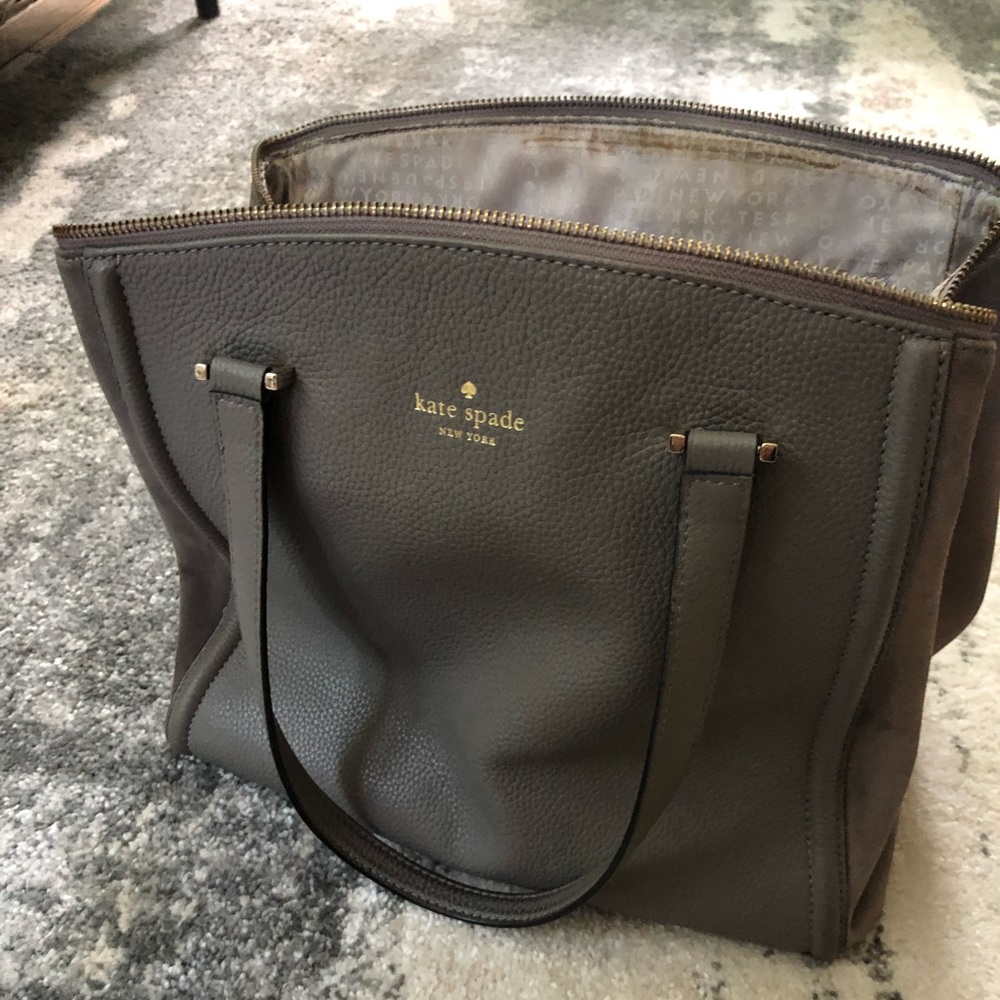 Kate Spade tote satchel bag. Gray leather and suede.